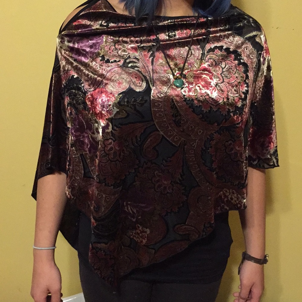 Velvet Printed Poncho Top